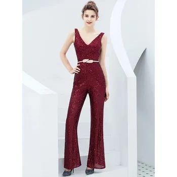 Dámský overall Flitrový overal bez rukávů na oslavy a večírky Barva: Vínová, Velikost: S