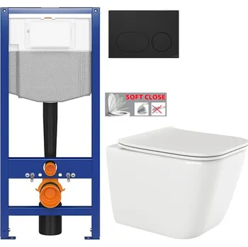Klozet CERSANIT předstěnový instalační systém s černým tlačítkem K97-0637 + WC INVENA PAROS + SEDÁTKO K97-526 0637 RO1