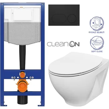 CERSANIT předstěnový instalační systém s černým tlačítkem K97-0637 + WC CERSANIT CLEANON MODUO + SEDÁTKO K97-526 0637 MO1