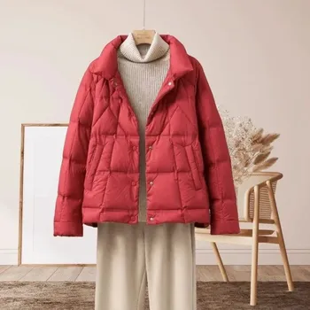 Dámská parka Dámská péřová bunda s límcem – krátká parka Barva: Červená, Velikost: XL