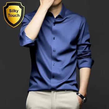 Pánská košile formální košile s dlouhým rukávem a úpravou proti mačkání Barva: Tmavě Modrá, Velikost: 2XL