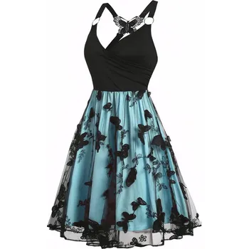 Dámské šaty šaty s tylovou sukní – vintage styl, slavnostní vzhled Barva: Modrá, Velikost: L