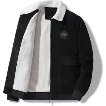 Pánský zimní kabát Pánská manšestrová bunda – zateplená, volný střih Barva: Černá, Velikost: XL