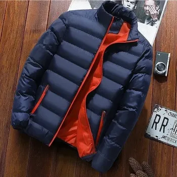 Pánský kabát zimní bunda s fleecem – prošívaný kabát Velikost: 5XL, Barva (Varianta): Navy blue Orange