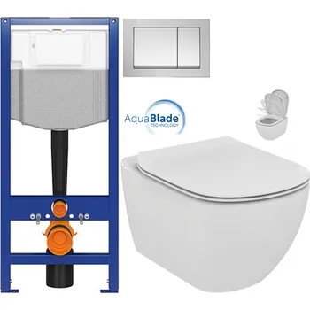 Klozet CERSANIT předstěnový instalační systém s tlačítkem chrom K97-509 + WC Ideal Standard Tesi se sedátkem SoftClose, AquaBlade K97-526 509 TE1