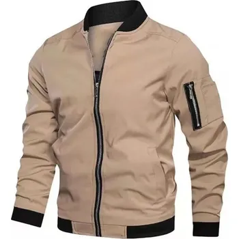 Pánská softshellová bunda Pánská bomber bunda – baseballový styl, jednobarevná Barva: Khaki, Velikost: XL