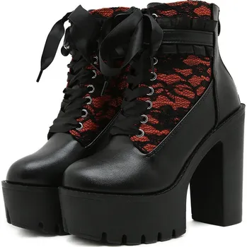 Dámské kozačky kotníkové boty s výšivkou a zipem ve vintage stylu Barva: Černá, Velikost: 37