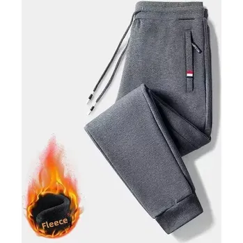 Pánské zateplené tepláky s kapsami a zipem Velikost: 3XL, Barva (Varianta): [Gray ankle-tied] non-inverted Velvet