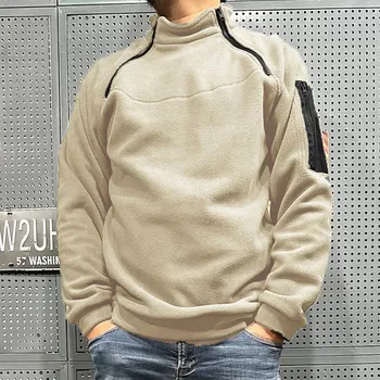 Pánská mikina Pánská flísová mikina do chladného počasí se stojáčkem Barva: Khaki, Velikost: XL