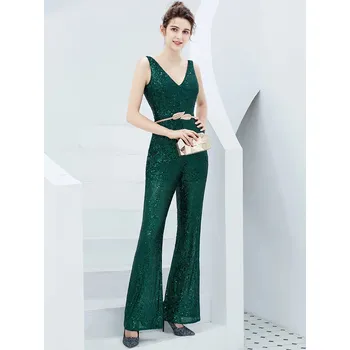 Dámský overall Flitrový overal bez rukávů na oslavy a večírky Barva: Zelená, Velikost: S