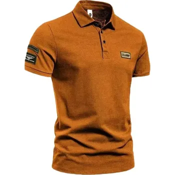 Pánské tričko Pánské letní polo tričko s límečkem ve street stylu Barva: Khaki, Velikost: M