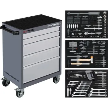 KRAFTWERK Basic Line Dílenský vozík BT700s 5 zásuvek + nářadí 3 moduly 259ks COMPLETO EVA Basic Line