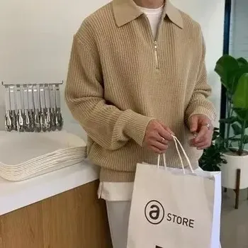 Pánský svetr Pánský pletený svetr v harajuku stylu Barva: Khaki, Velikost: 2XL