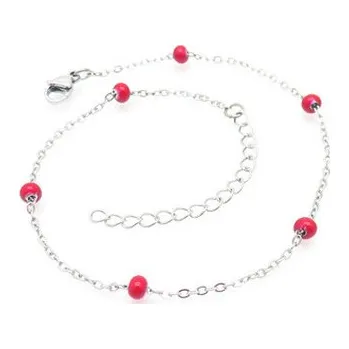 Náramek RN1159 Ocelový náramek na nohu s červenými korálky