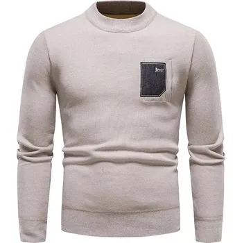 Pánský svetr Pánský zimní pletený svetr s flísem Barva: Béžová, Velikost: M