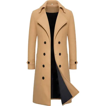 Pánský zimní kabát Pánský vlněný kabát s dvojitou řadou knoflíků Barva: Khaki, Velikost: 4XL