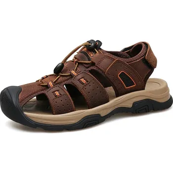 Dámská obuv letní kožené sandály na volný čas Barva: Tmavě Hnědá, Velikost: 43