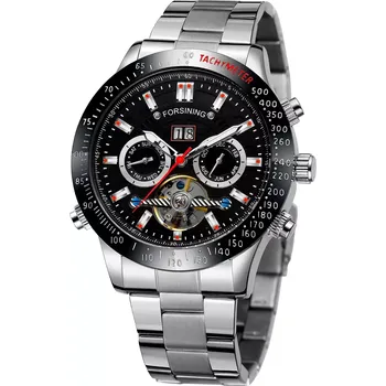 Hodinky FORSINING pánské automatické hodinky 39 days to Moon Stříbno Černé