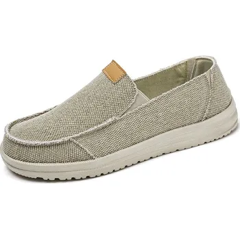 Pánské mokasíny Pánské plátěné mokasíny – lehké prodyšné slip-on boty Barva: Béžová, Velikost: 44