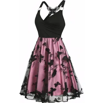 Dámské šaty šaty s tylovou sukní – vintage styl, slavnostní vzhled Barva: Růžová, Velikost: 2XL