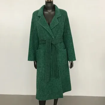 Dámský kabát kašmírový kabát – podzimní styl, dvouvrstvý, elegantní Barva: Tmavě Zelená, Velikost: S