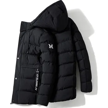 Pánský zimní kabát Zimní pánská bunda s kapucí a silnou podšívkou z flísu Barva: Černá, Velikost: 3XL