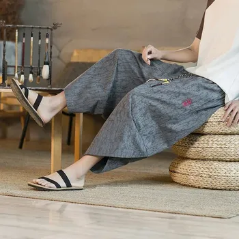 Pánské kalhoty Pánské kimono kalhoty – široký střih, japonský vzhled Barva: Šedá, Velikost: XL