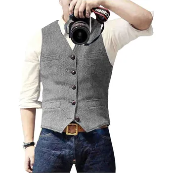 Pánská bunda Pánská společenská vesta z tvídu s výstřihem do V Barva: Stříbrná, Velikost: 3XL