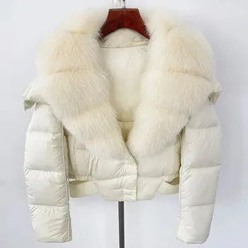 Dámská parka zimní bunda s kožešinovým límcem – elegantní vzhled Velikost: ONE SIZE, Barva (Varianta): full beige