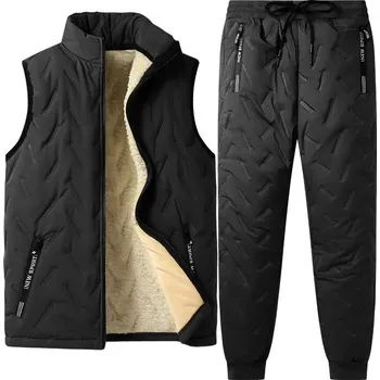 3v1 zimní souprava – zateplená bavlněná bunda a sametové kalhoty Velikost: L, Barva (Varianta): MJ01 Black/vest two-piece set