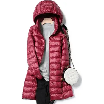 Dámská parka dámská péřová parka – zimní bunda s kapucí Barva: Vínová, Velikost: XL