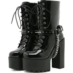 punkové boty na platformě s pásky, řetízky a cvočky Barva: Černá, Velikost: 38