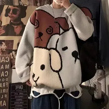 Pánský svetr Pánský svetr s potiskem – vintage styl, motiv psa Barva: Modrá, Velikost: L