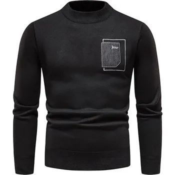 Pánský svetr Pánský zimní pletený svetr s flísem Barva: Černá, Velikost: XL