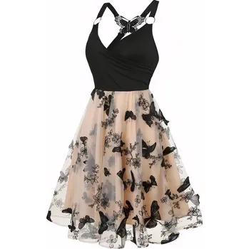 Dámské oblečení šaty s tylovou sukní – vintage styl, slavnostní vzhled Barva: Khaki, Velikost: S