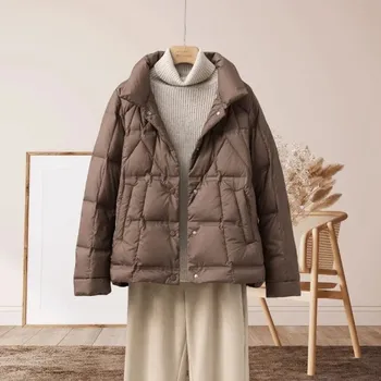 Dámská parka Dámská péřová bunda s límcem – krátká parka Barva: Khaki, Velikost: L