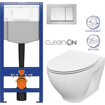 Klozet CERSANIT předstěnový instalační systém s tlačítkem chrom K97-509 + WC CERSANIT CLEANON MODUO + SEDÁTKO K97-526 509 MO1