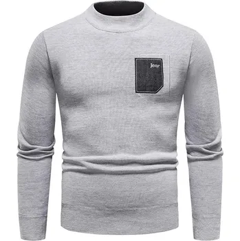 Pánský svetr Pánský zimní pletený svetr s flísem Barva: Šedá, Velikost: M