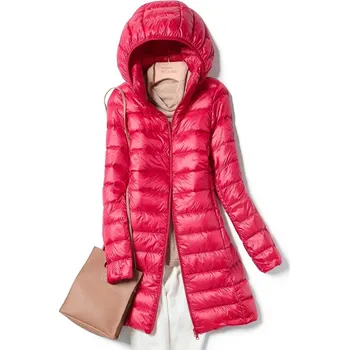 Dámská parka dámská péřová parka – zimní bunda s kapucí Barva: Fuchsiová, Velikost: M