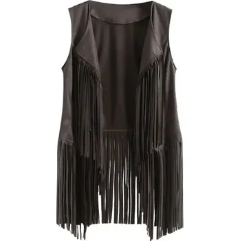 Dámská vesta Dámská vesta s třásněmi – ve western stylu Barva: Šedá, Velikost: S