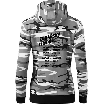 Dámská mikina Zubařský slovník - Dámská mikina trendy zipper s kapucí - XS ( Šedý maskáč )