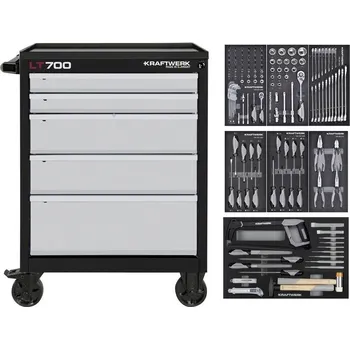 KRAFTWERK Basic Line AKCE KW Dílenský vozík LT700 5 zásuvek + nářadí 7 moduly 151ks COMPLETO EVA Basic Line