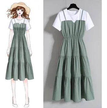 Dámské šaty letní šaty s ramínky – krátký rukáv, rozšířená sukně Barva: Zelená, Velikost: M