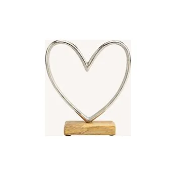 Kovové srdce na dřevěném podstavci 21x19x5 cm
