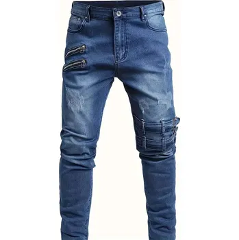 Pánské džíny Pánské úzké džíny s elastickým pasem na zipy Barva: Modrá, Velikost: 2XL
