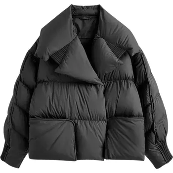 Dámská bunda Krátká péřová bunda s kapucí – městský styl, odepínací rukávy Barva: Černá, Velikost: S