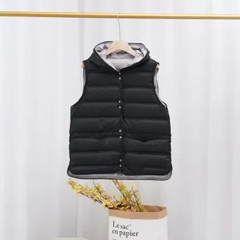 Dámská vesta péřová vesta s kapucí – lehká, podzim/zima Barva: Černá, Velikost: XL