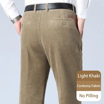 Pánské kalhoty Pánské manšestrové kalhoty s rovným střihem Barva: Khaki, Velikost: 35