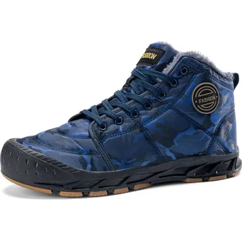 Pánská běžecká obuv Zimní pánské kotníkové boty s maskáčovým vzorem Barva: Modrá, Velikost: 42