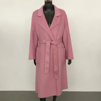 Dámský kabát kašmírový kabát – podzimní styl, dvouvrstvý, elegantní Barva: Růžová, Velikost: S